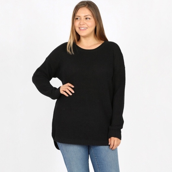 Burgundy Waffle Knit Round Neck Sweater - Picture 6 of 7